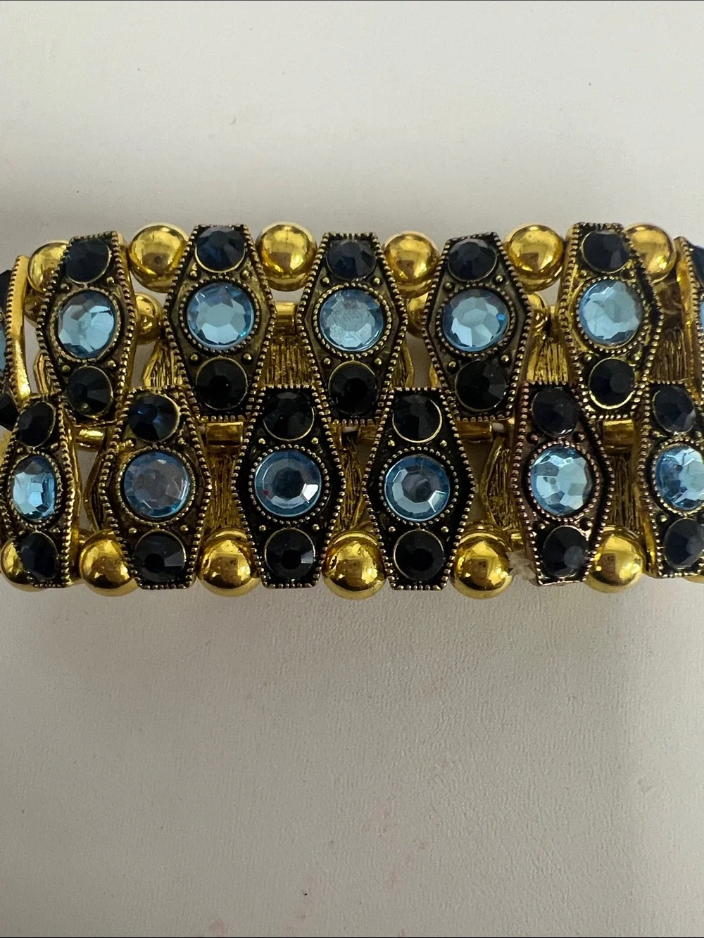 Gold-Tone Blue Crystal Stretch Bracelet